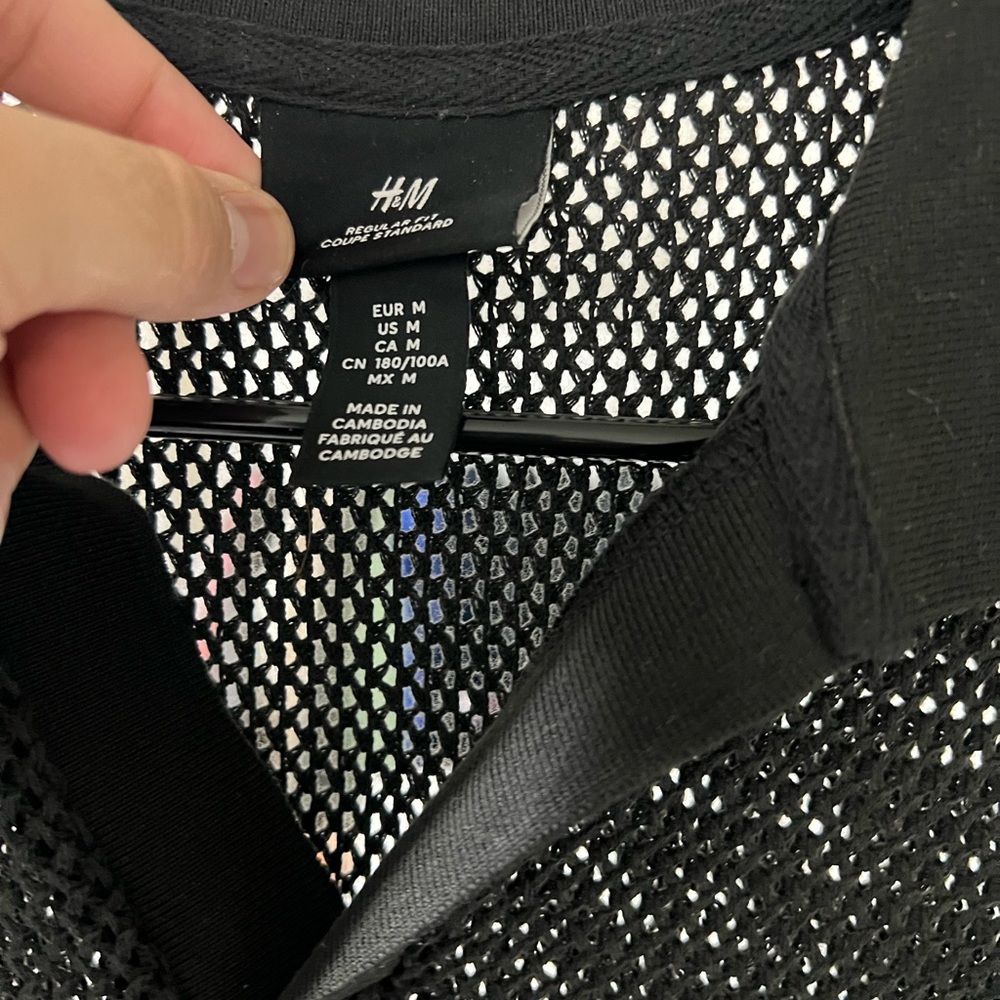 H&M Black Textured Mesh Top